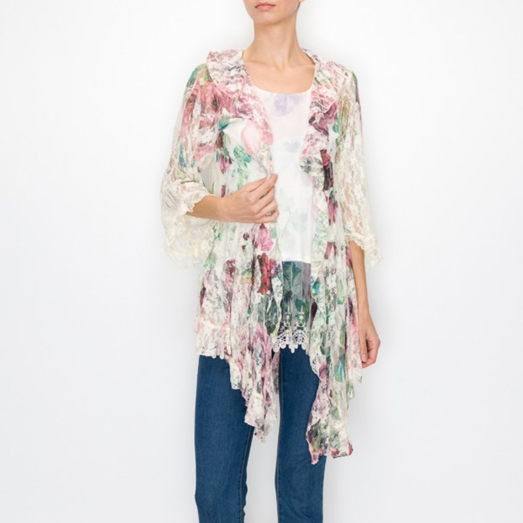 New Origami All Lace Floral Roses Cardigan Sweater Bohemian Wrap Sm-3x Western